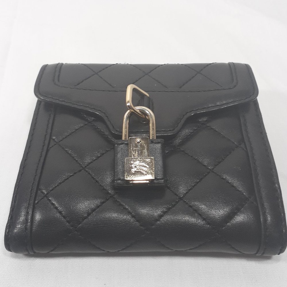 BURBERRY Black Leather Quilted Lock Wallet